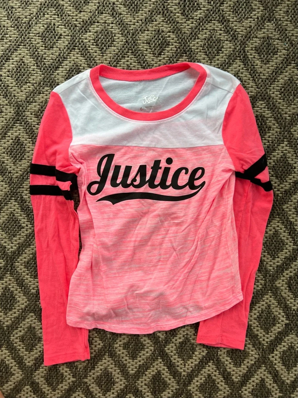 Justice Pink and White Long Sleeve Logo Tee